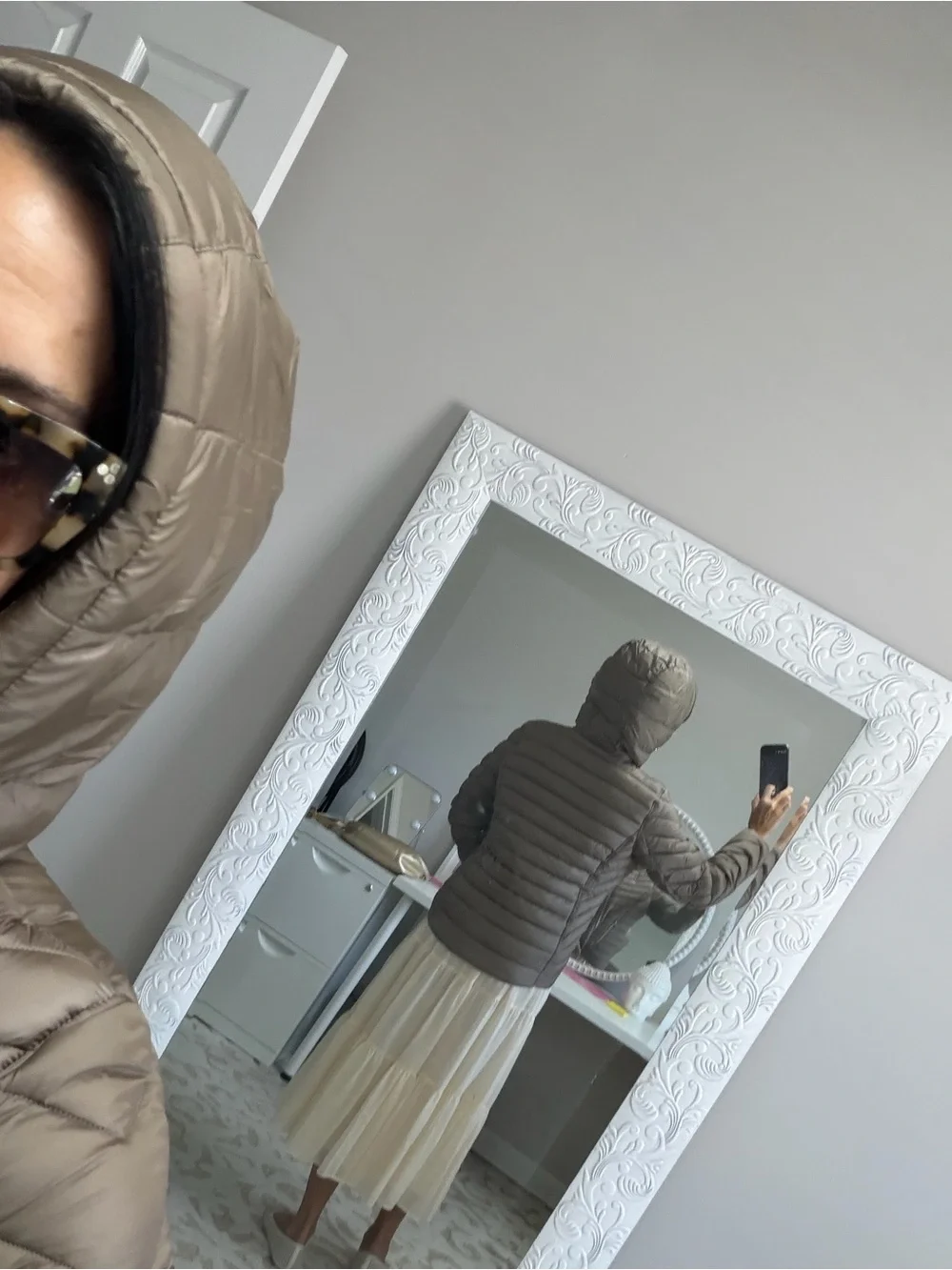 Michael Kors Quilted Hooded Puffer Jacket in Taupe